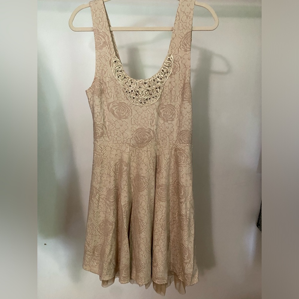 Free People Cream Tan Embellished Midi Sundress